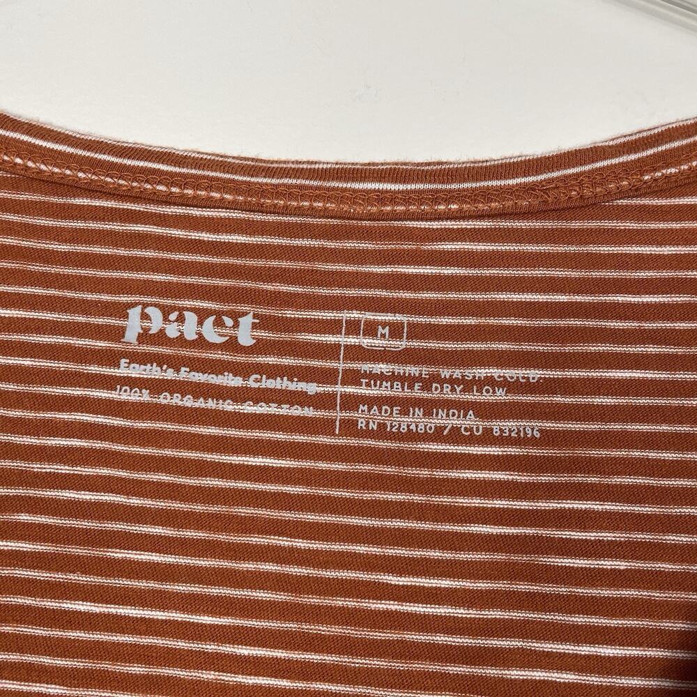Pact Organic Cotton T-shirt Dress Women's M Burnt Orange Stripe Pockets Nautical - Picture 3 of 8